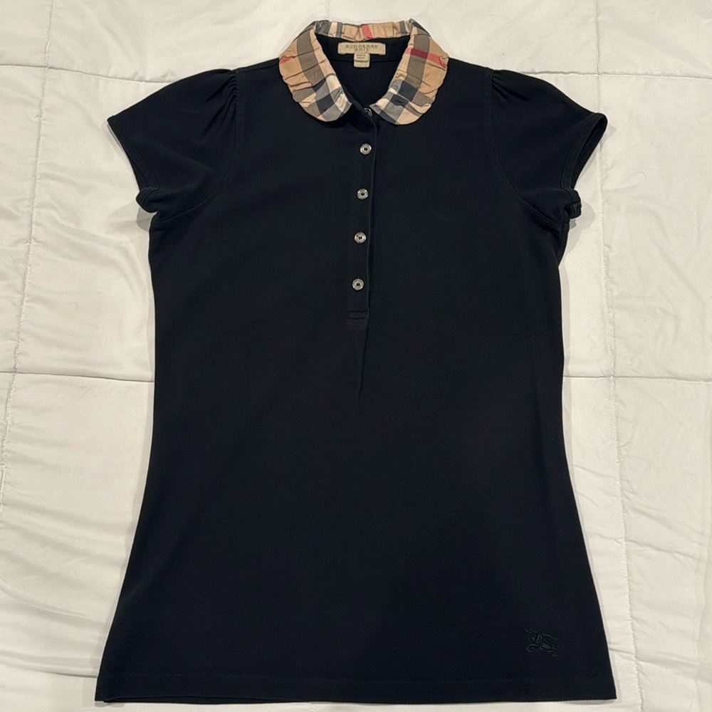 Burberry Brit short sleeve black ruched polo